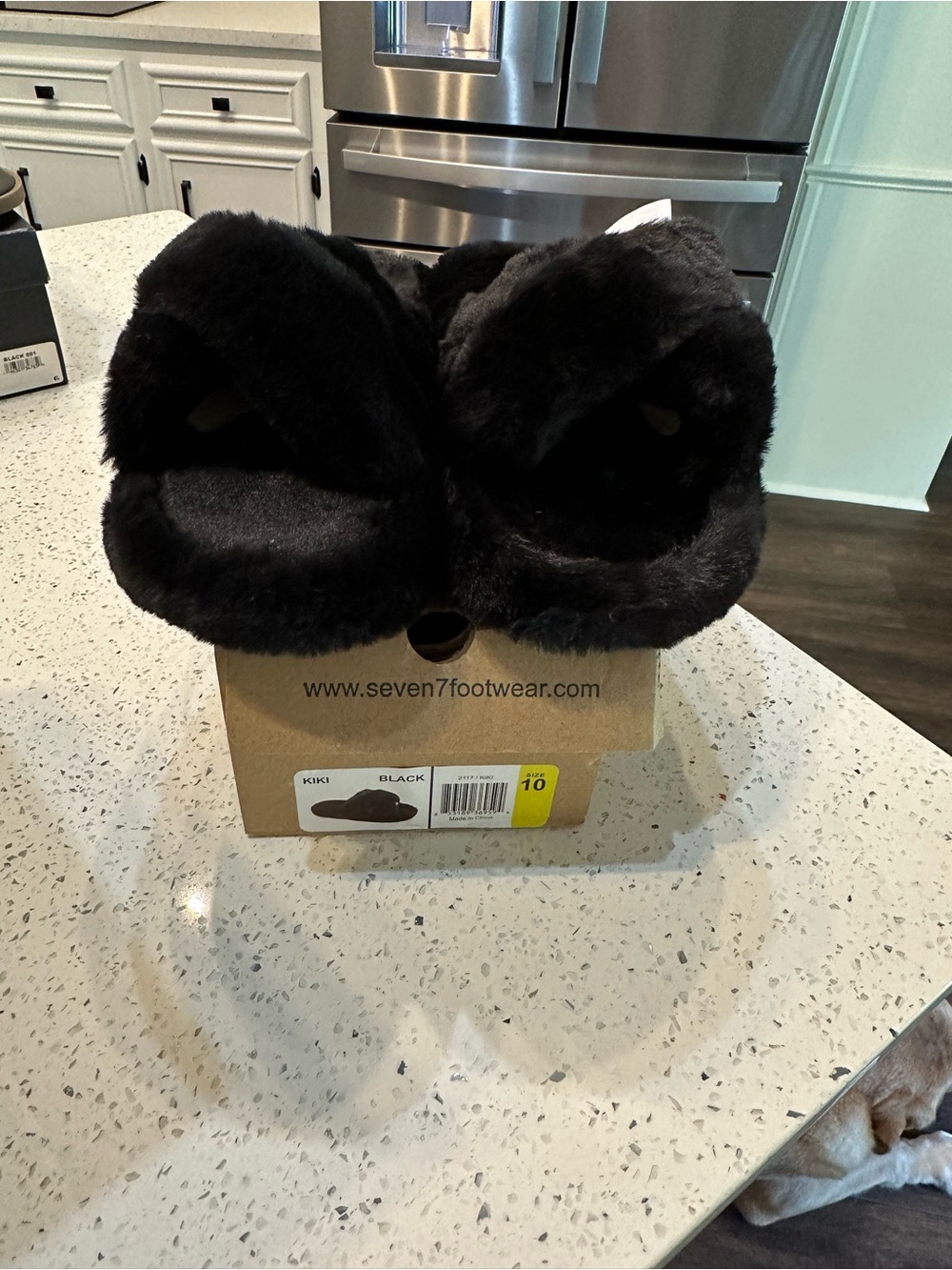 Seven7 Black Plush Faux-Fur Slide Slippers